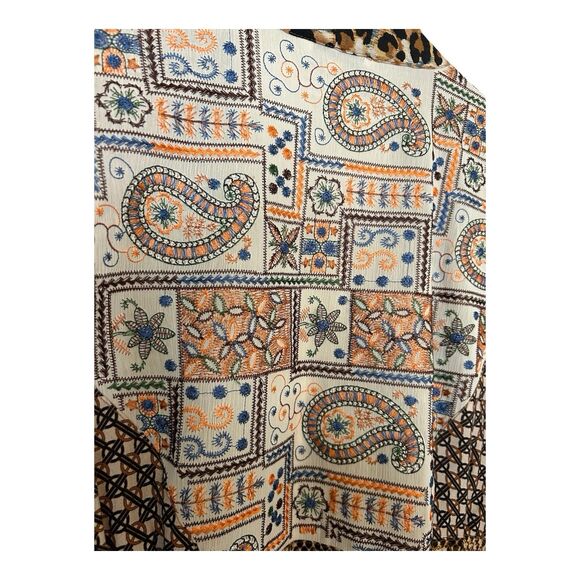 John Mark Mixed Media Open Front Embroidered Back Cardigan Sz M Semi Sheer - Picture 5 of 5